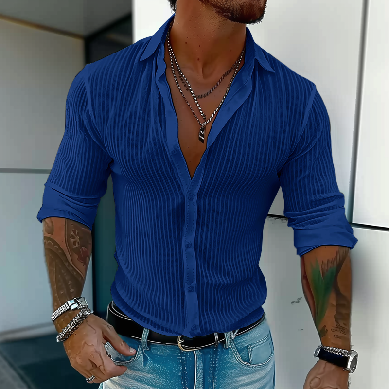 Arden | Men’s Slim Fit Textured Stripe Lapel Shirt