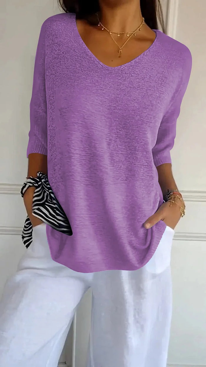 Keira | Women’s V-Neck Knitted Top with 3/4 Sleeves