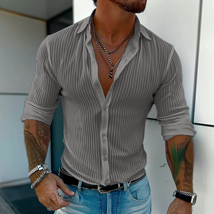 Arden | Men’s Slim Fit Textured Stripe Lapel Shirt