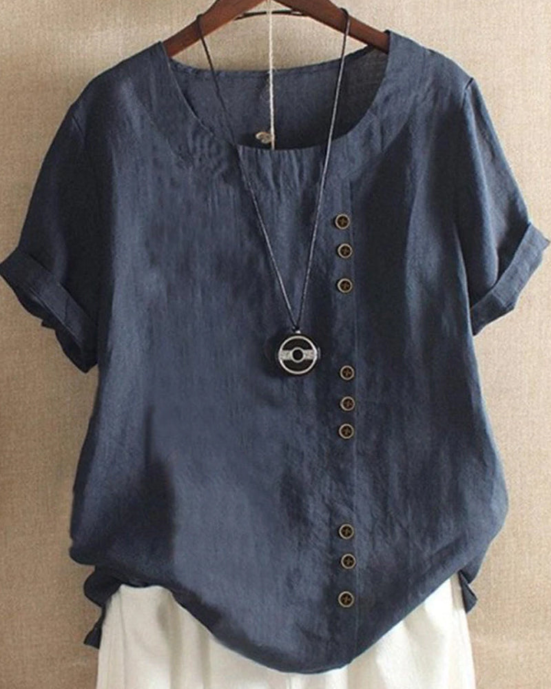 Julia | Women’s Short Sleeve Summer Blouse with Round Neck