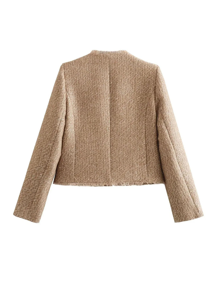 Elena | Cropped Textured Button-Front Jacket With Polished Tailoring For Women