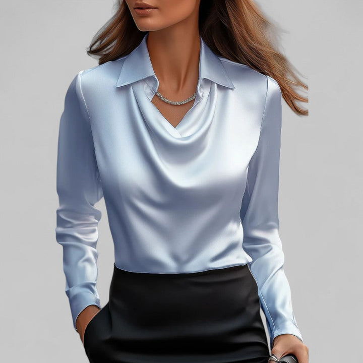Eleanor | Women’s Cowl Neck Long Sleeves Satin Pullover Blouse