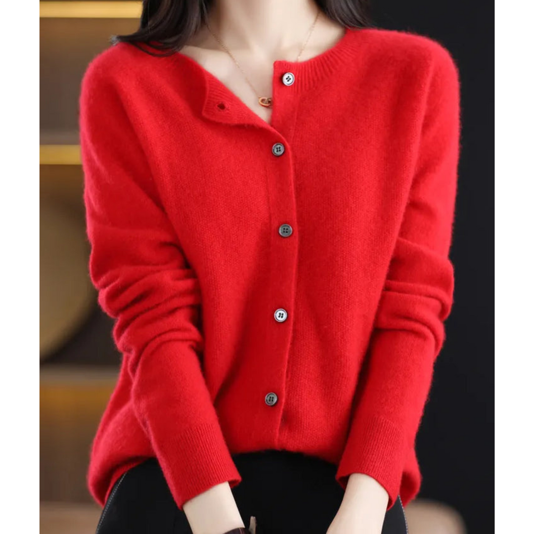 Emily | Women’s Soft Knit Cardigan With Round Neck And Buttoned Front