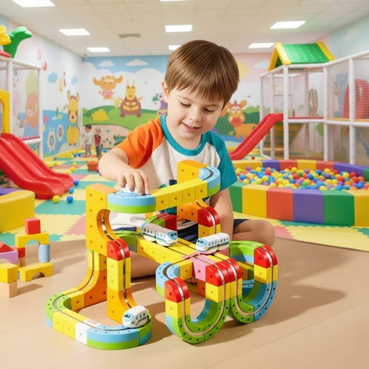 3D railway construction kit with a locomotive on the track - product photo 2