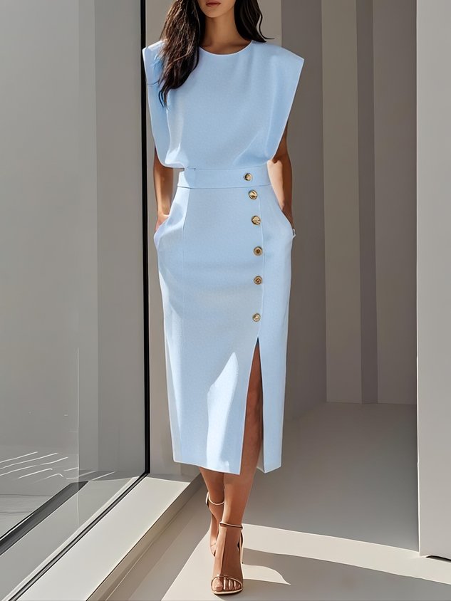 Cordelia | Elegant Sleeveless Side-Button Midi Dress For Women