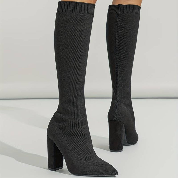 Aria | Stretch Knit Ankle Boots with Stable Block Heel for Women