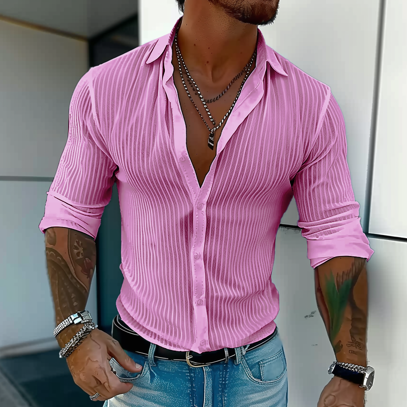 Arden | Men’s Slim Fit Textured Stripe Lapel Shirt
