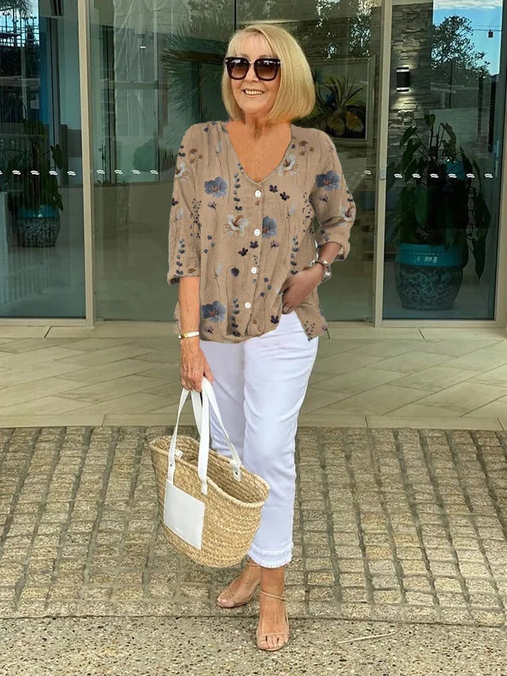 Camille | Refined Floral V-Neck Blouse For Women