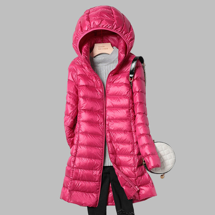 Elena | Insulated Long Down Coat With Removable Hood For Women