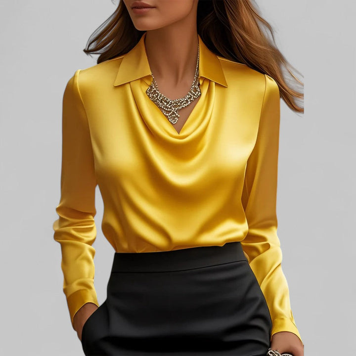 Eleanor | Women’s Cowl Neck Long Sleeves Satin Pullover Blouse