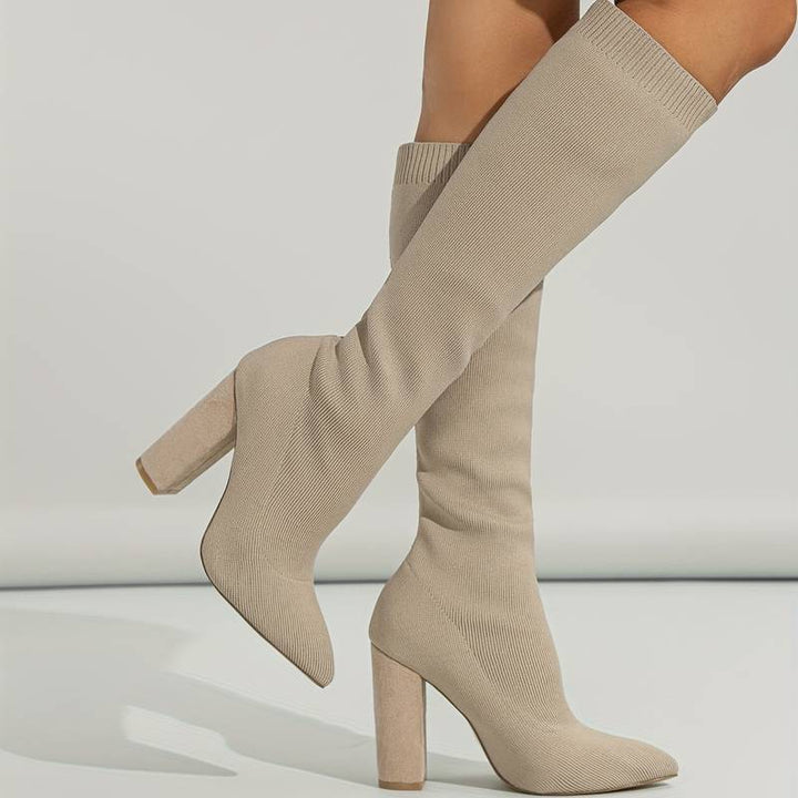 Aria | Stretch Knit Ankle Boots with Stable Block Heel for Women