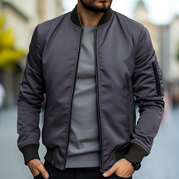 Liam | Ribbed-Trim Bomber Jacket With Zippered Sleeve Pocket For Men