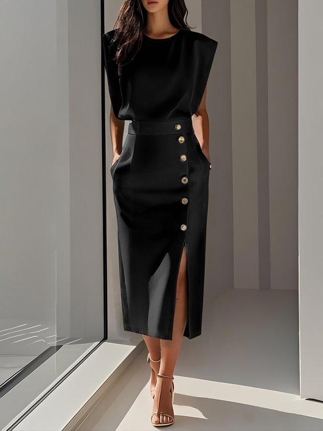 Cordelia | Elegant Sleeveless Side-Button Midi Dress For Women