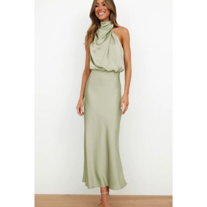 Valeria | Women’s Stunning Halter Midi Evening Dress