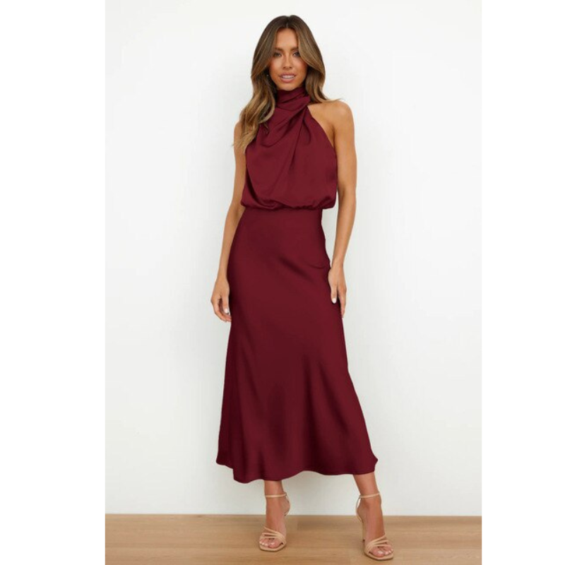 Valeria | Women’s Stunning Halter Midi Evening Dress