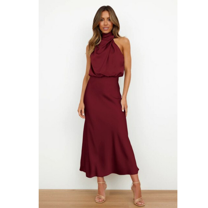 Valeria | Women’s Stunning Halter Midi Evening Dress