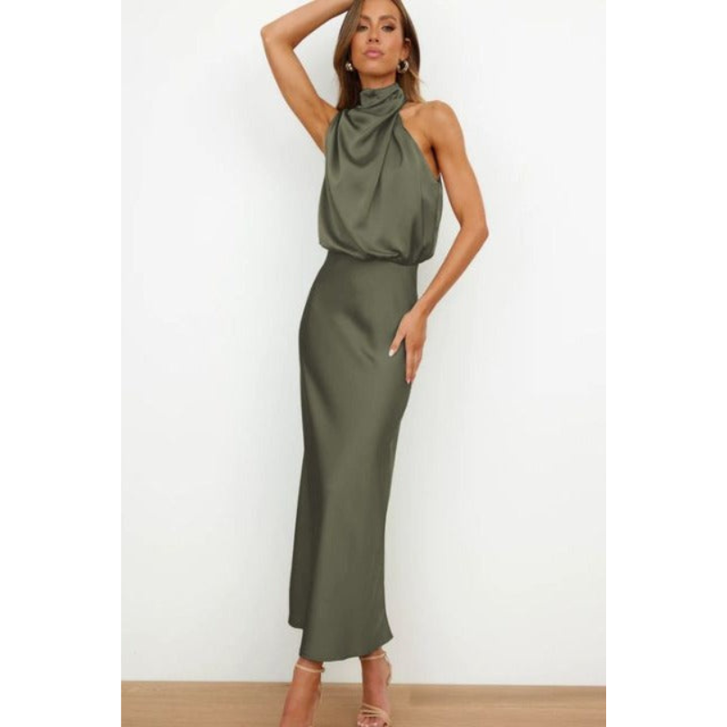 Valeria | Women’s Stunning Halter Midi Evening Dress