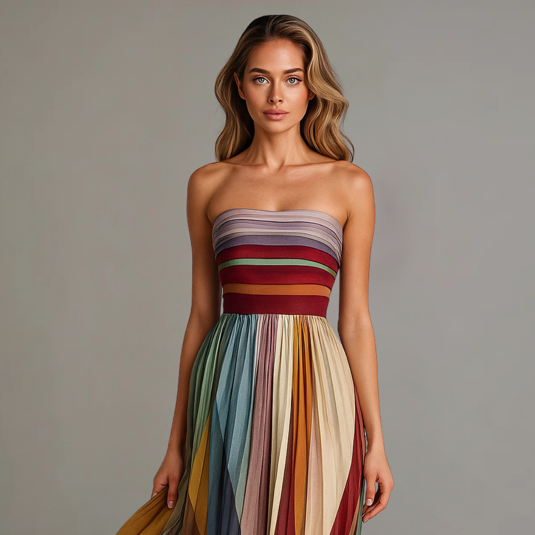 Ophelia | Elegant Pleated Strapless Maxi Dress For Women