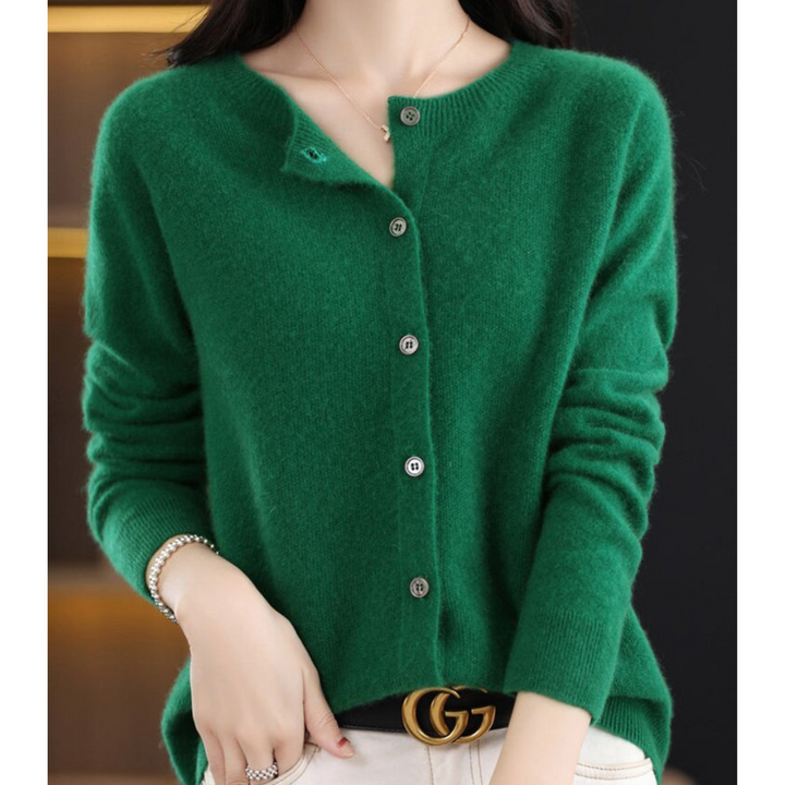 Emily | Women’s Soft Knit Cardigan With Round Neck And Buttoned Front