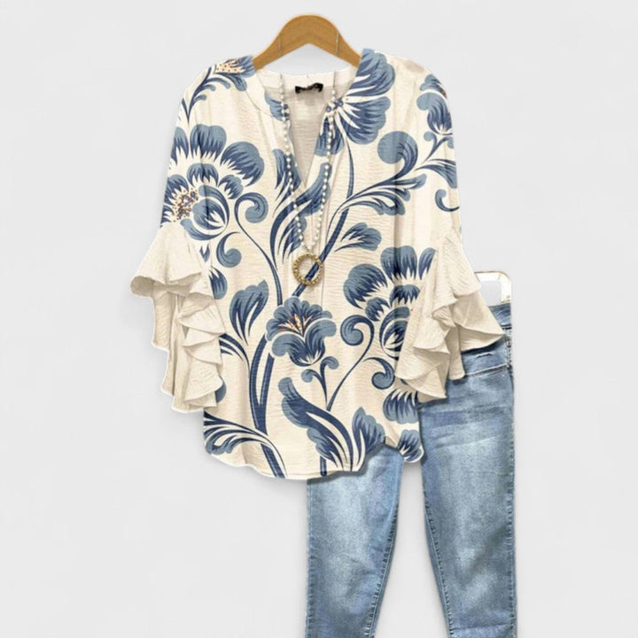 Aurelia | Refined V-Neck Ruffle-Sleeve Blouse For Women