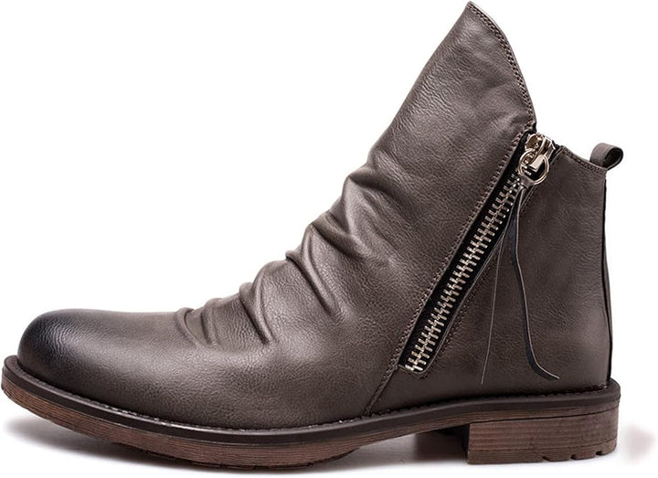 Liam | Casual Brown Leather Zip-Up Boots For Men