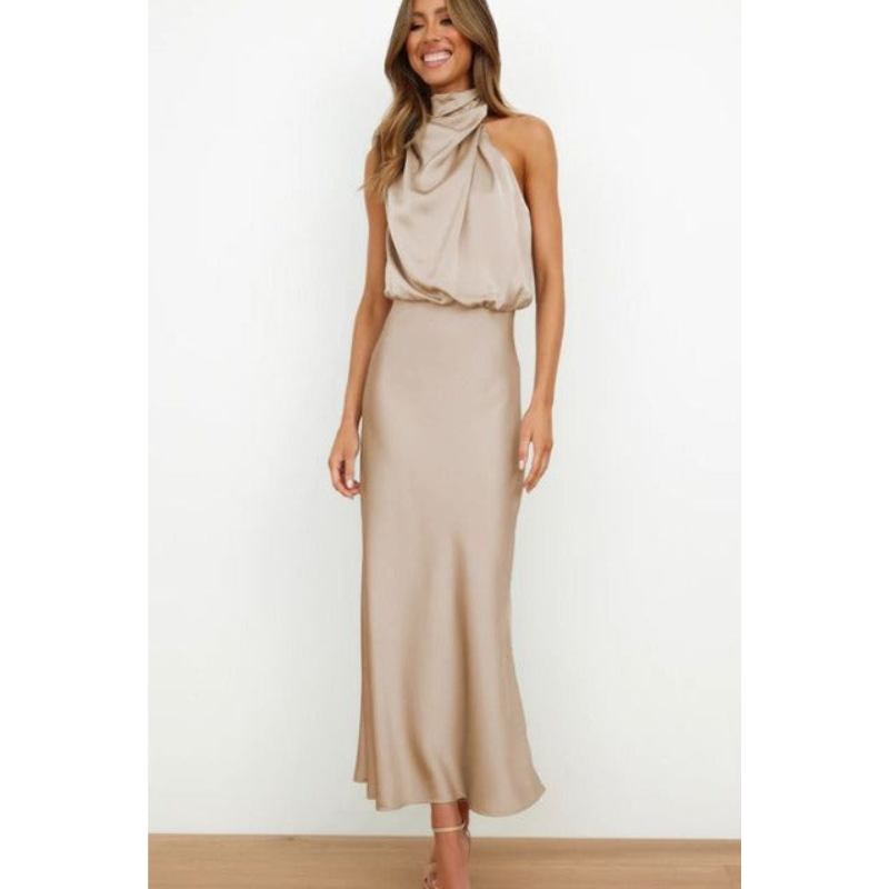 Valeria | Women’s Stunning Halter Midi Evening Dress