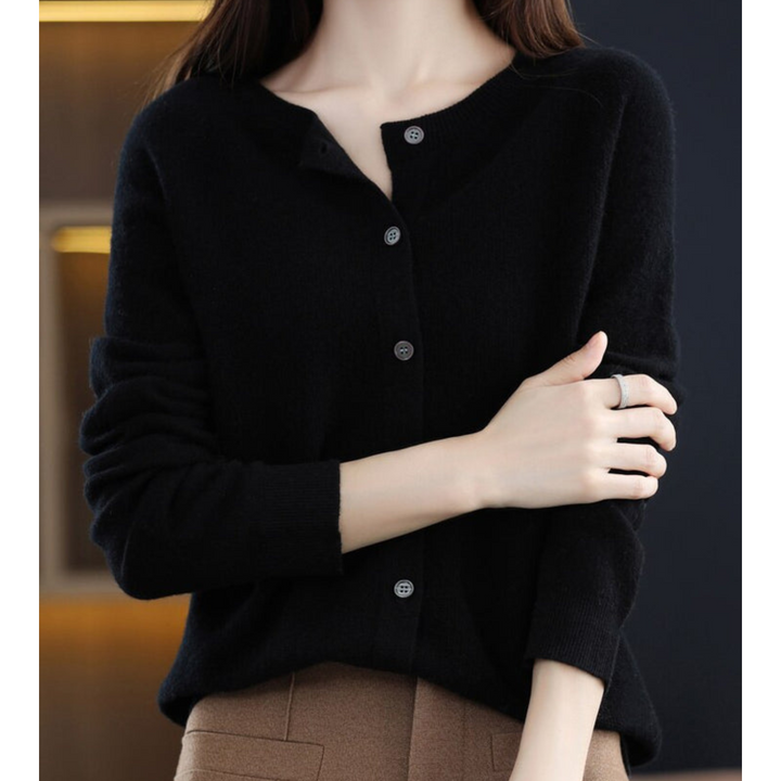 Emily | Women’s Soft Knit Cardigan With Round Neck And Buttoned Front