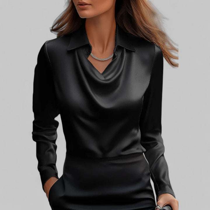 Eleanor | Women’s Cowl Neck Long Sleeves Satin Pullover Blouse
