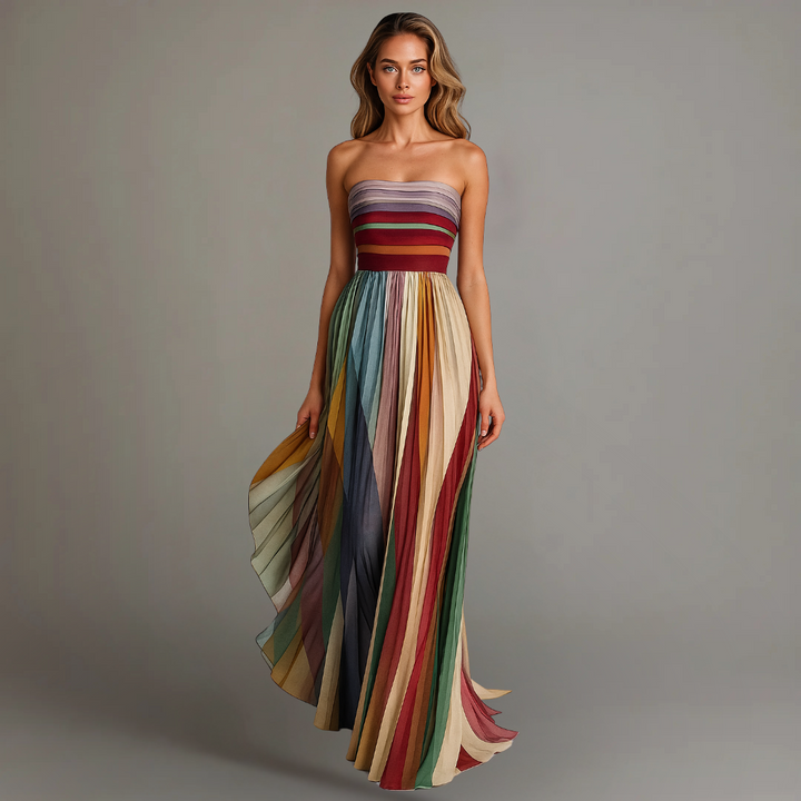 Ophelia | Elegant Pleated Strapless Maxi Dress For Women
