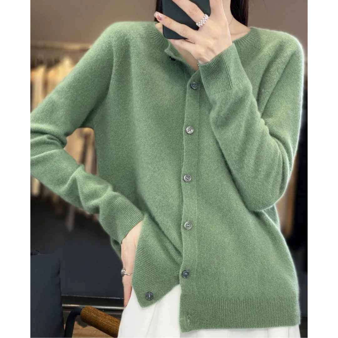 Emily | Women’s Soft Knit Cardigan With Round Neck And Buttoned Front