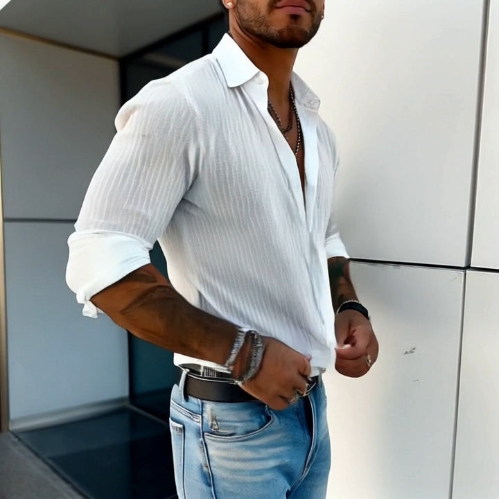 Arden | Men’s Slim Fit Textured Stripe Lapel Shirt