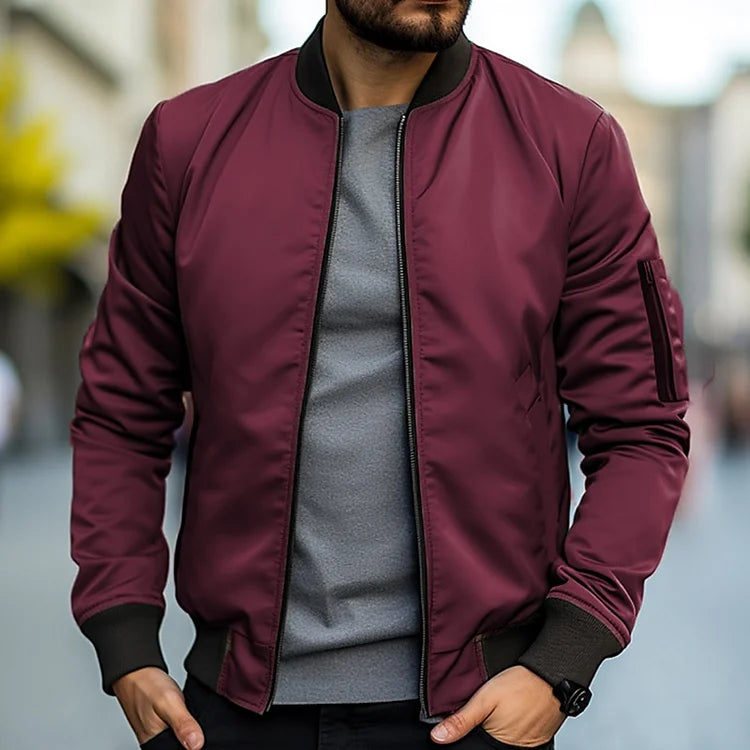 Liam | Ribbed-Trim Bomber Jacket With Zippered Sleeve Pocket For Men