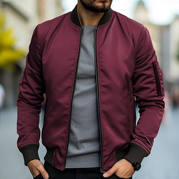 Liam | Ribbed-Trim Bomber Jacket With Zippered Sleeve Pocket For Men