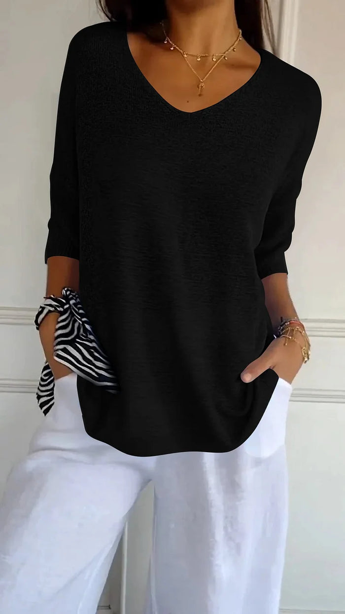 Keira | Women’s V-Neck Knitted Top with 3/4 Sleeves