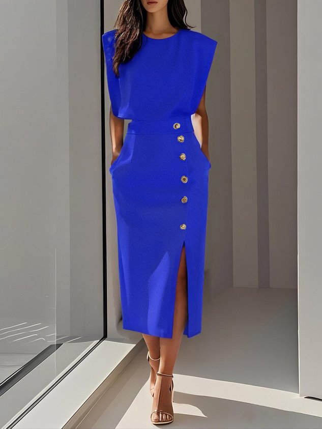 Cordelia | Elegant Sleeveless Side-Button Midi Dress For Women