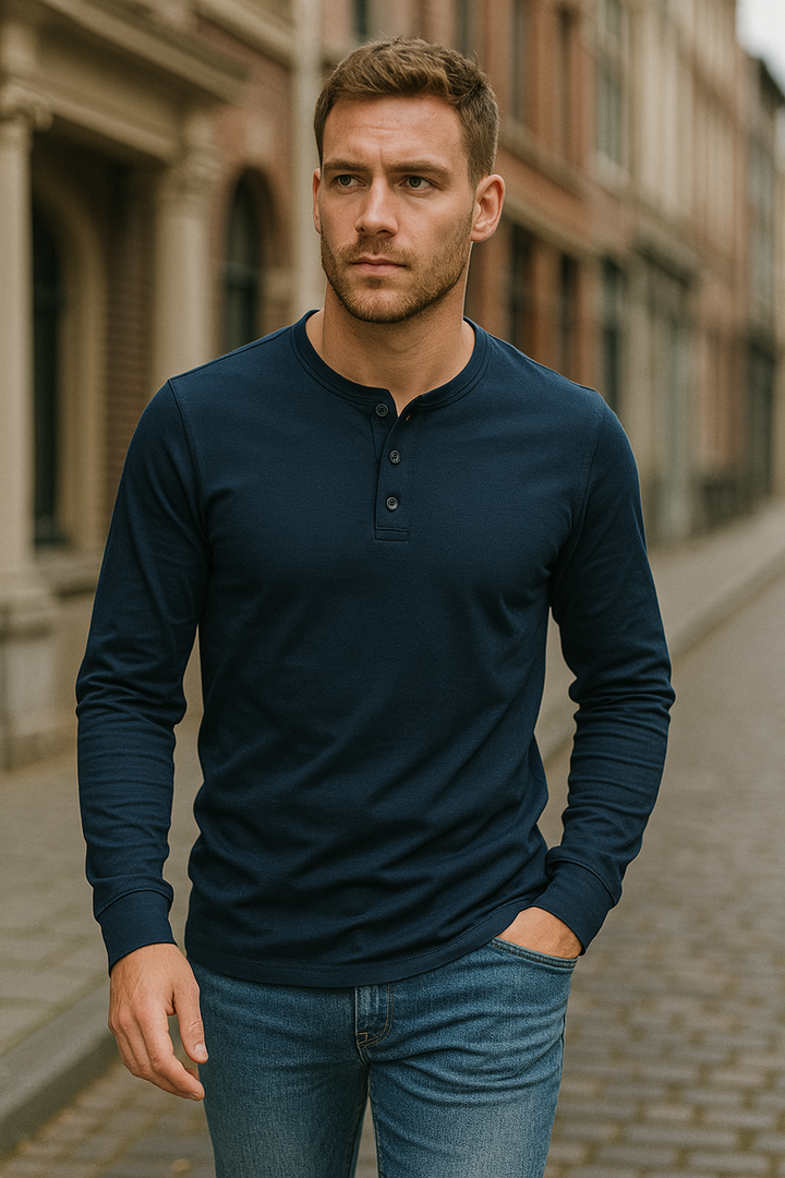 BENJAMIN | Men’s Timeless Long Sleeve Henley Shirt With Three-Button Front