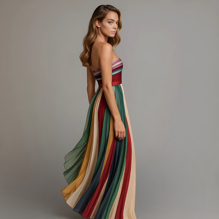 Ophelia | Elegant Pleated Strapless Maxi Dress For Women