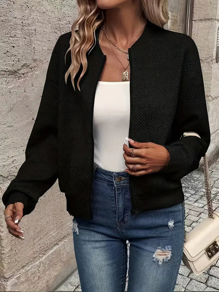 LAURA | Women’s Textured Zip-Front Cardigan With Ribbed Hem And Long Sleeves