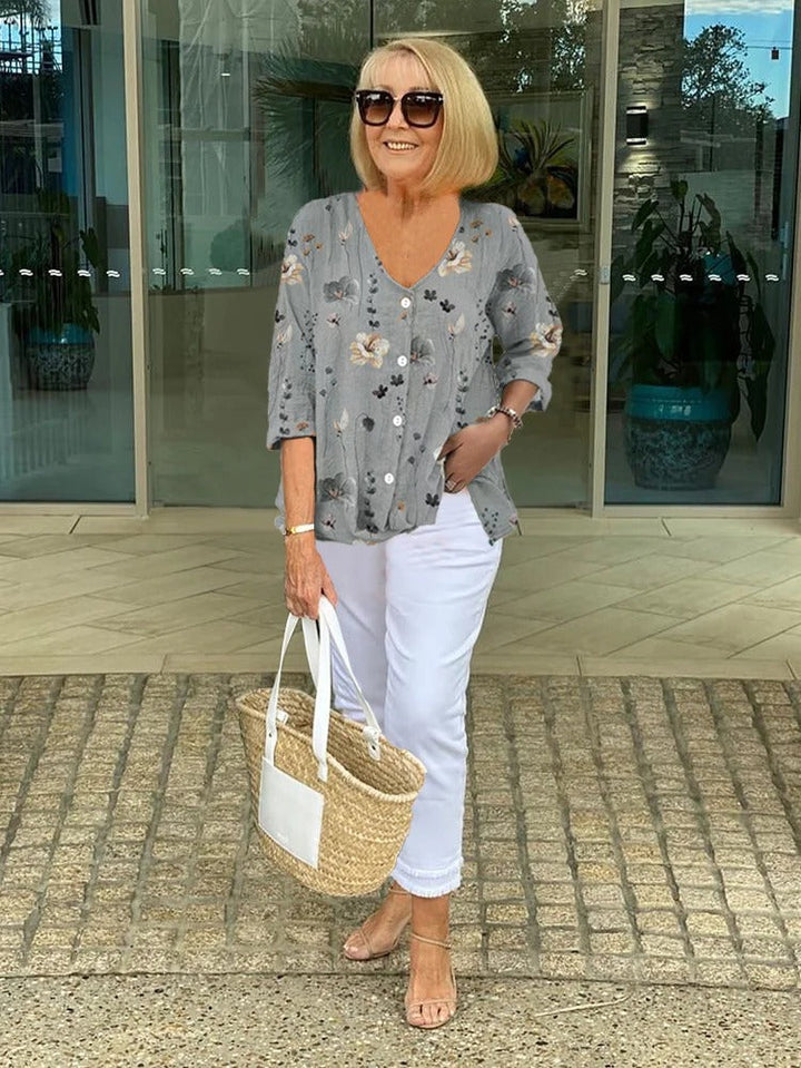 Camille | Refined Floral V-Neck Blouse For Women