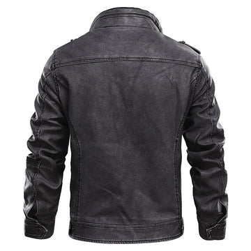 LEO | Men’s Sleek Leather Jacket With Stand-Up Collar And Zipped Chest Detail