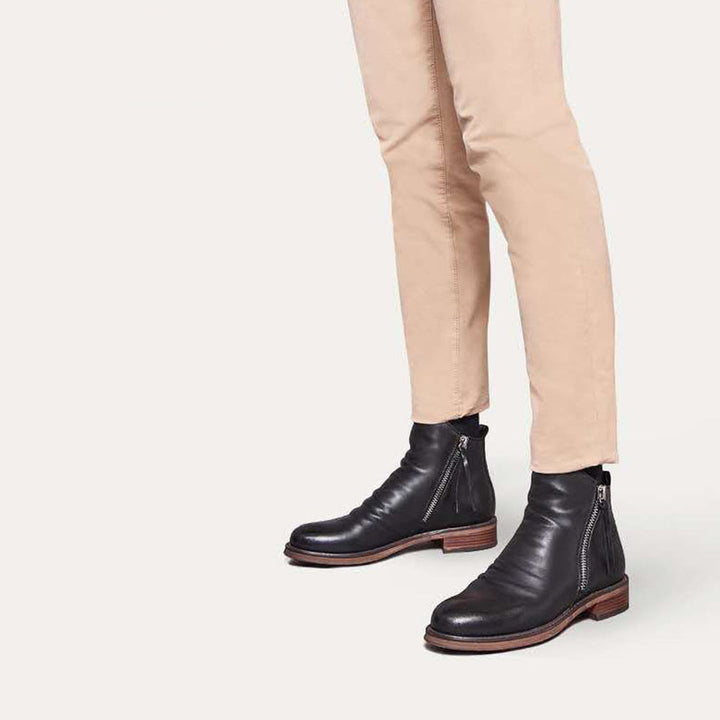 Liam | Casual Brown Leather Zip-Up Boots For Men
