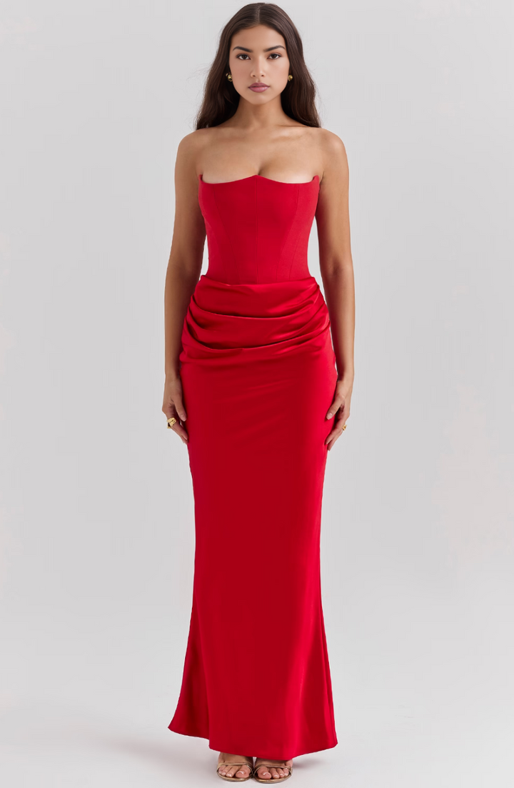 Elara | Sculpted Strapless Corset Maxi Dress With Sleek Silhouette
