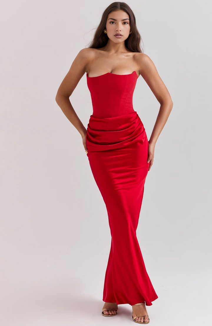 Elara | Sculpted Strapless Corset Maxi Dress With Sleek Silhouette