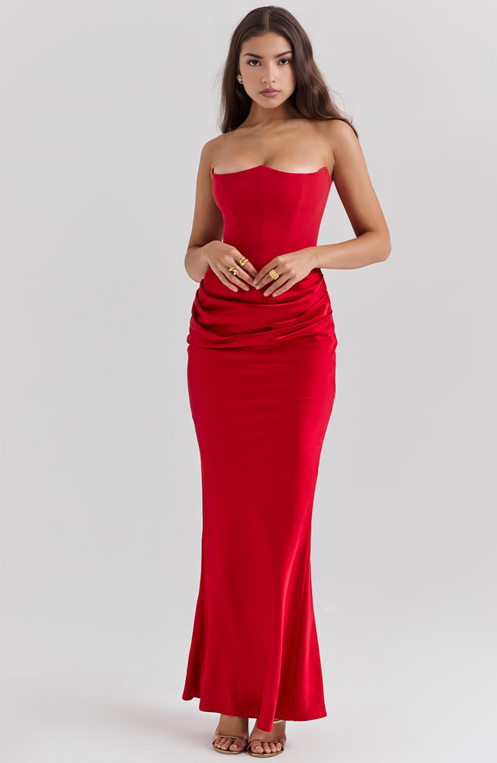 Elara | Sculpted Strapless Corset Maxi Dress With Sleek Silhouette