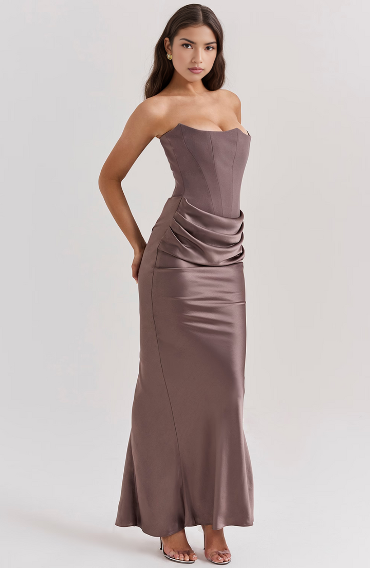 Elara | Sculpted Strapless Corset Maxi Dress With Sleek Silhouette