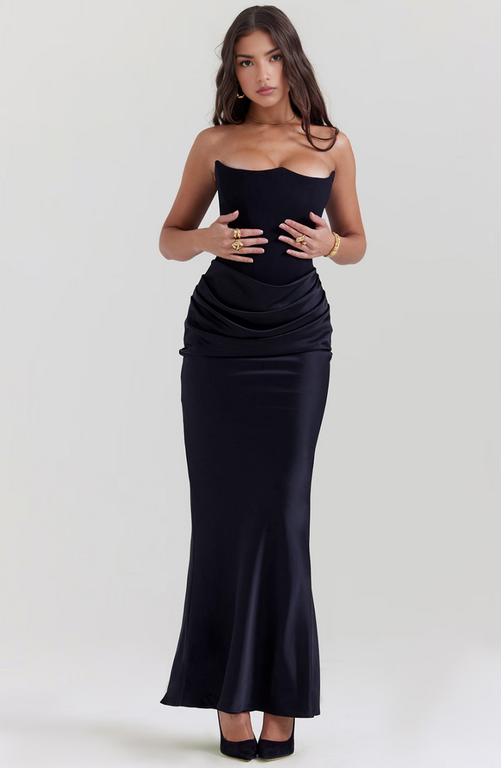 Elara | Sculpted Strapless Corset Maxi Dress With Sleek Silhouette