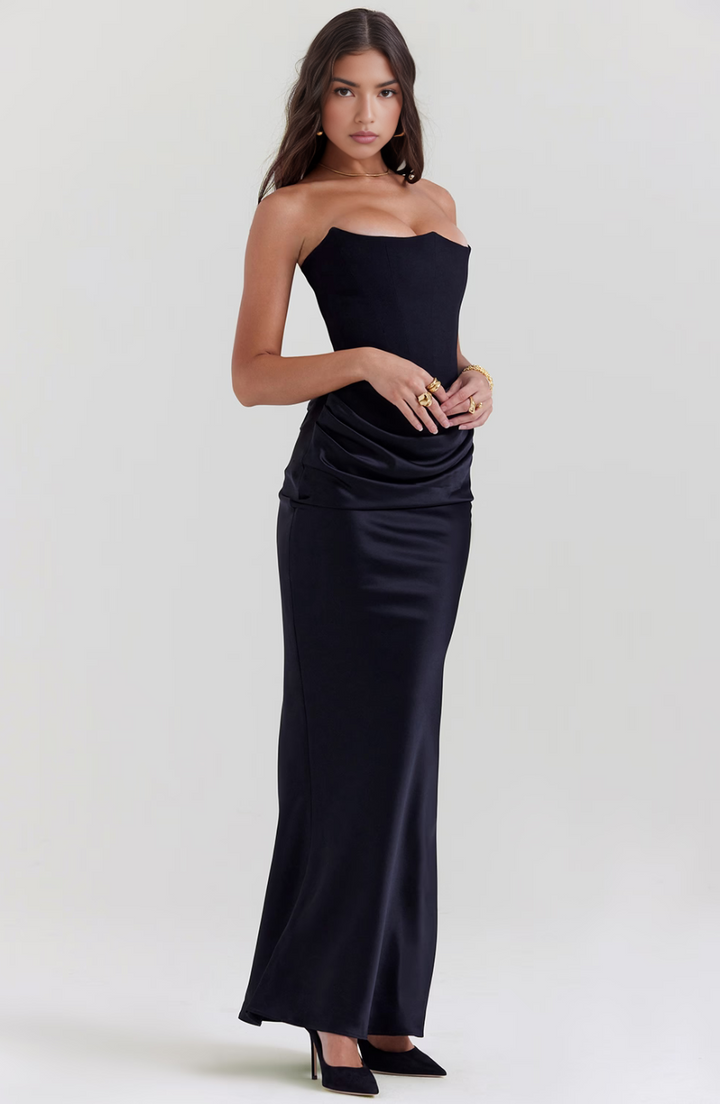 Elara | Sculpted Strapless Corset Maxi Dress With Sleek Silhouette