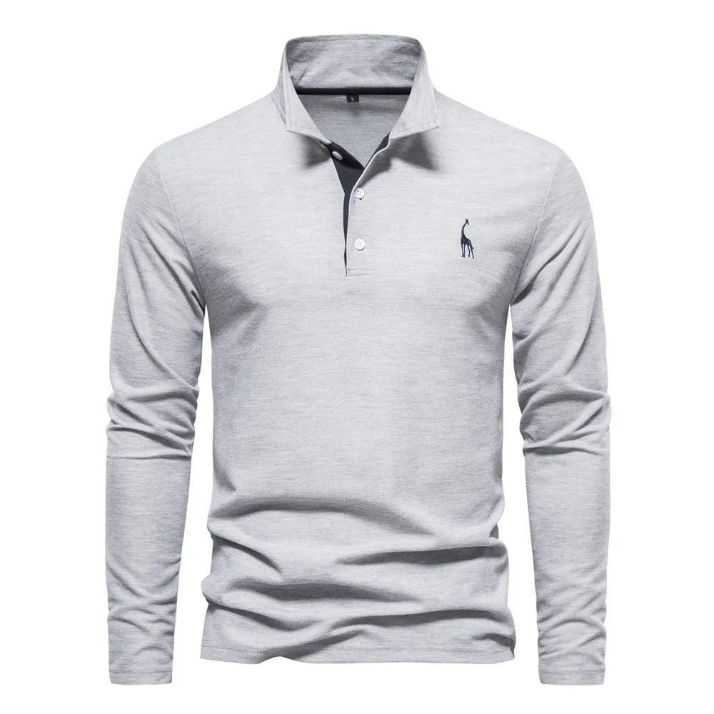 Adam | Men’s Long-Sleeve Knit Polo Top With Buttoned Front And Structured Collar
