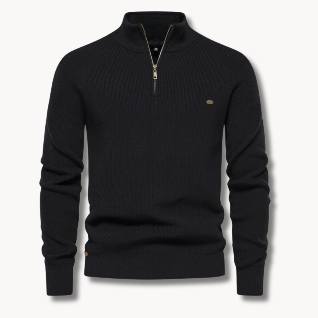 ETHAN | Men’s Slim-Fit Knit Jumper With Half-Zip Front And Stand Collar