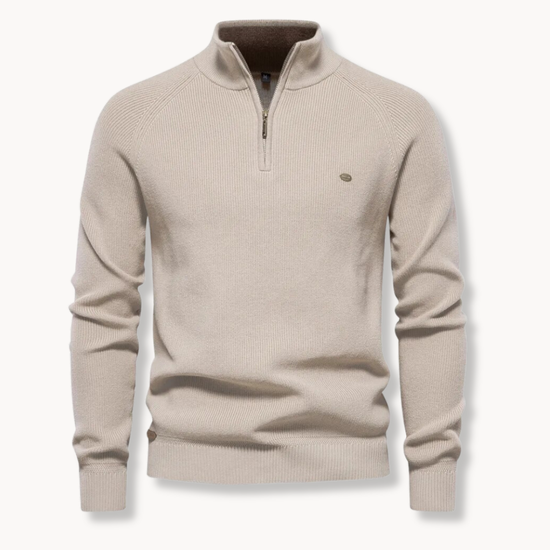 ETHAN | Men’s Slim-Fit Knit Jumper With Half-Zip Front And Stand Collar